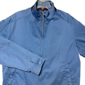 Peter Millar Mens Blue Silk Blend Full Zip Harrington Jacket Size M Mock Neck